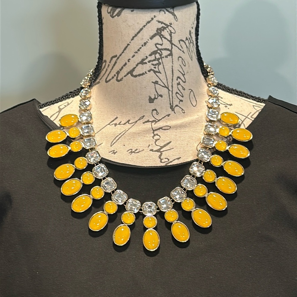 Talbots Lemon and Clear Stone Statement Necklace